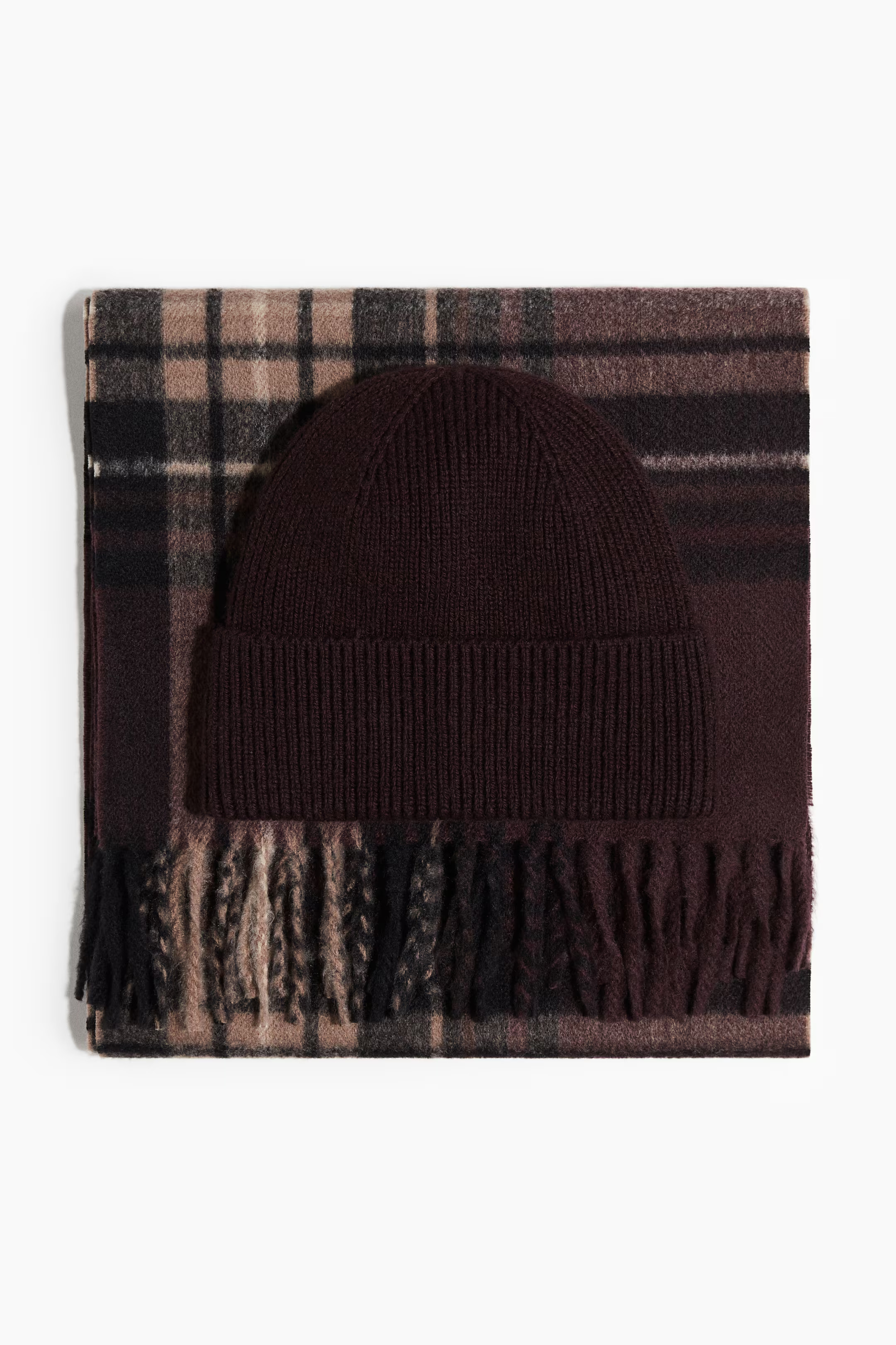 Men’s Brown/plaid 2-piece Scarf and Beanie Set | H&M CA | H&M (US + CA)