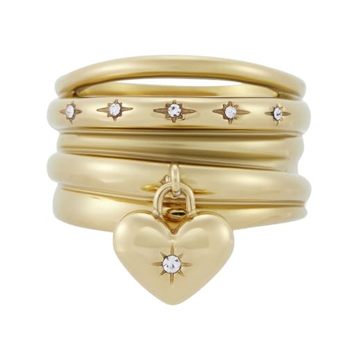 Fossil Women's Sadie All My Love Gold-Tone Stainless Steel Heart Prestack Ring | Amazon (US)