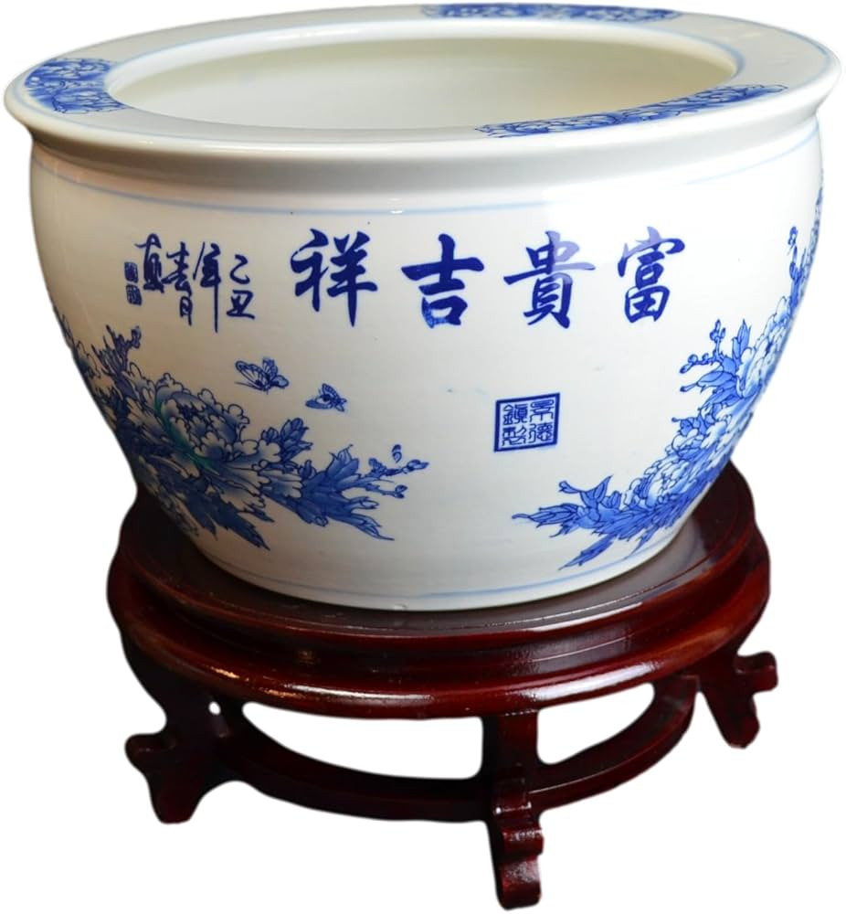 16" Porcelain Blue and White Fishbowl, Flowers Planter | Amazon (US)