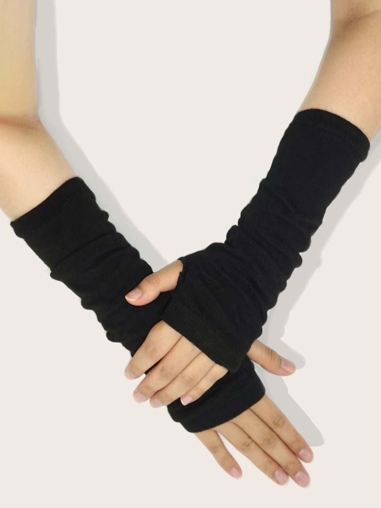 Solid Ruched Fingerless Gloves | SHEIN