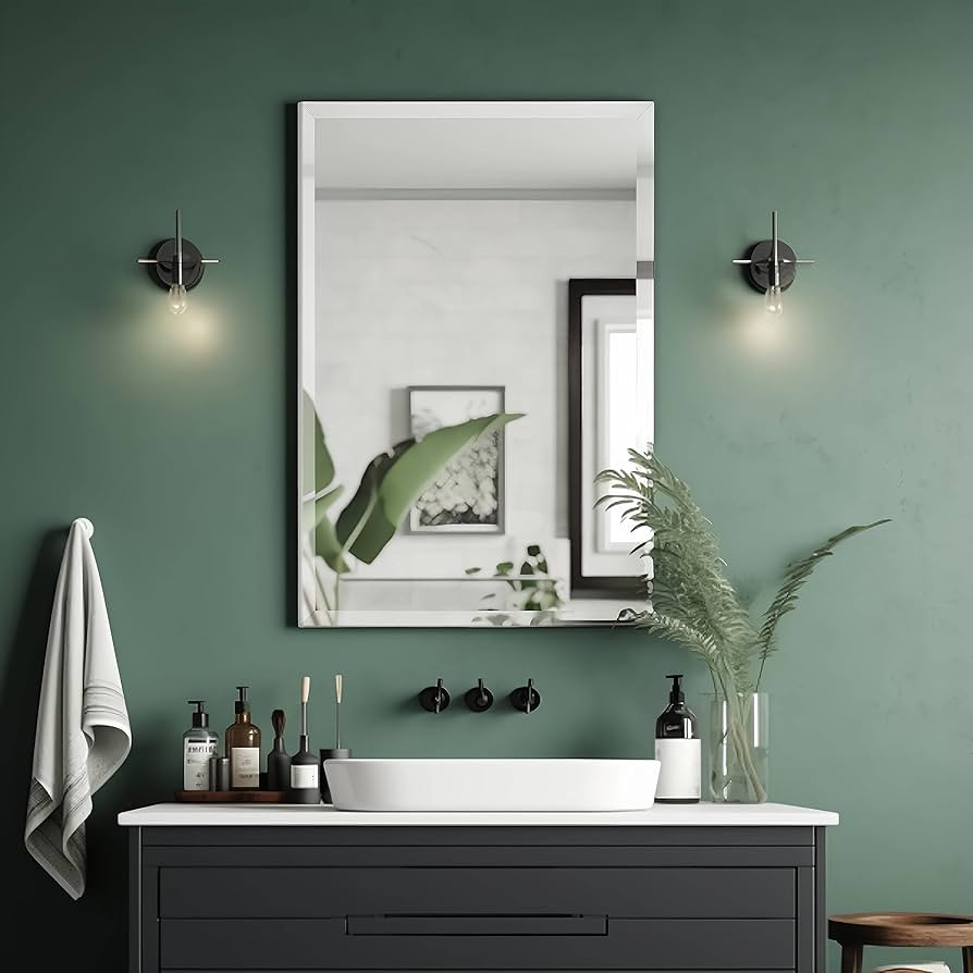 FARMER Rectangle Frameless Mirror, 20x30 inch Rectangle Mirror with 1" Beveled Edge, Beveled Bath... | Amazon (US)
