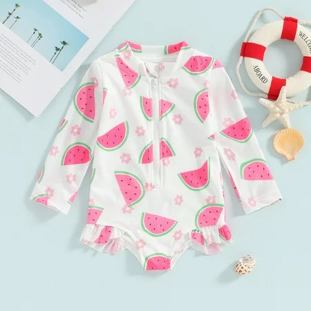 Mama s sunshine Baby Girl Swimwear Summer Fruit Print Ruffle Long Sleeves Monokini Swimsuits for Toddler Bathing Suits Beachwear | Walmart (US)