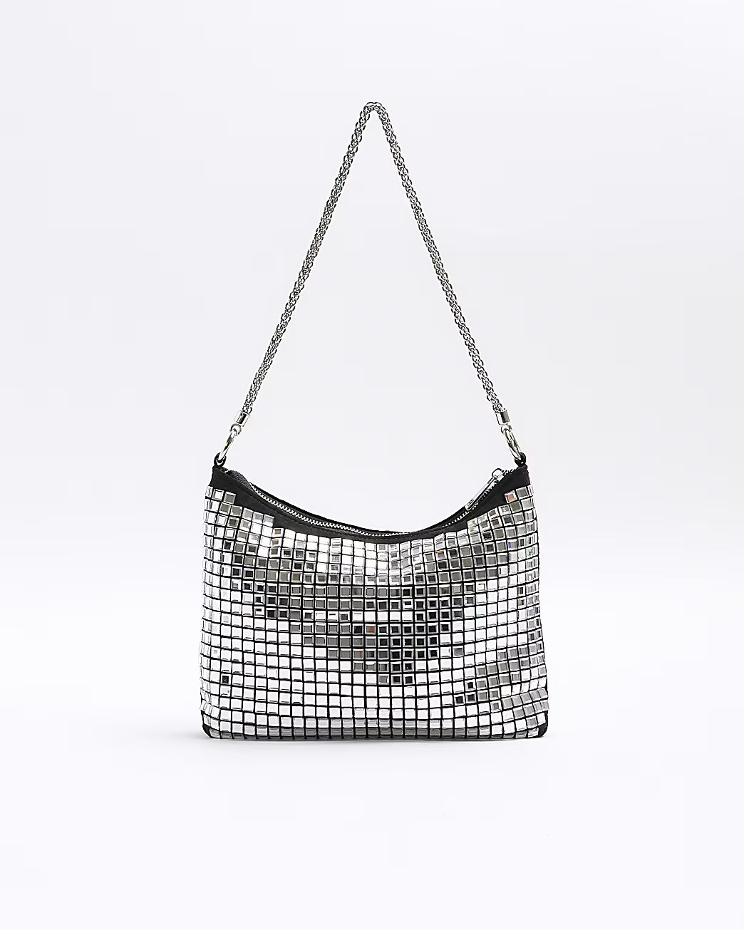 Silver square diamante shoulder bag | River Island (UK & IE)