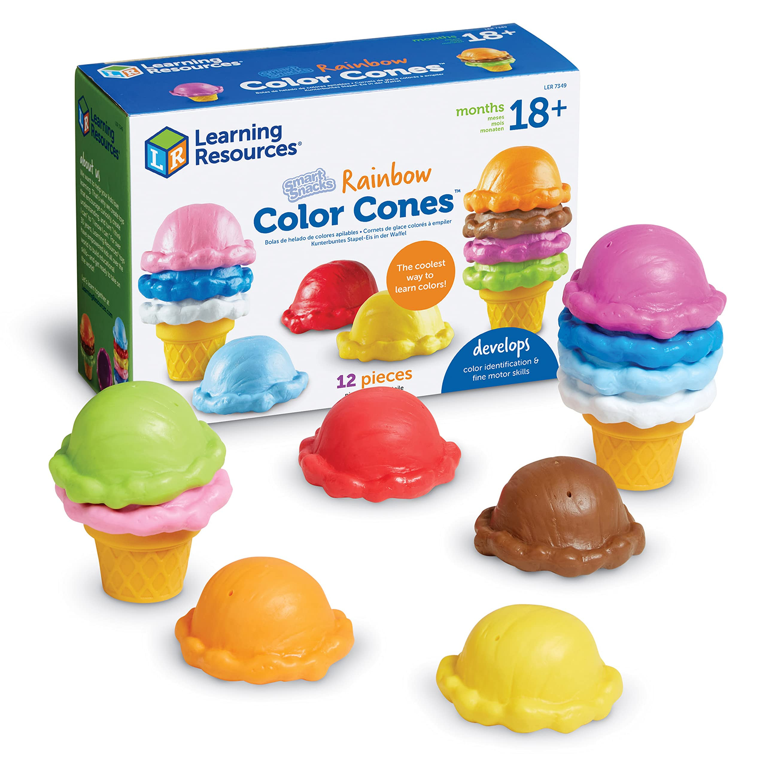Learning Resources Smart Snacks Rainbow Color Cones - 12 Pieces, Ages 18+ months Toddler Pretend ... | Amazon (US)