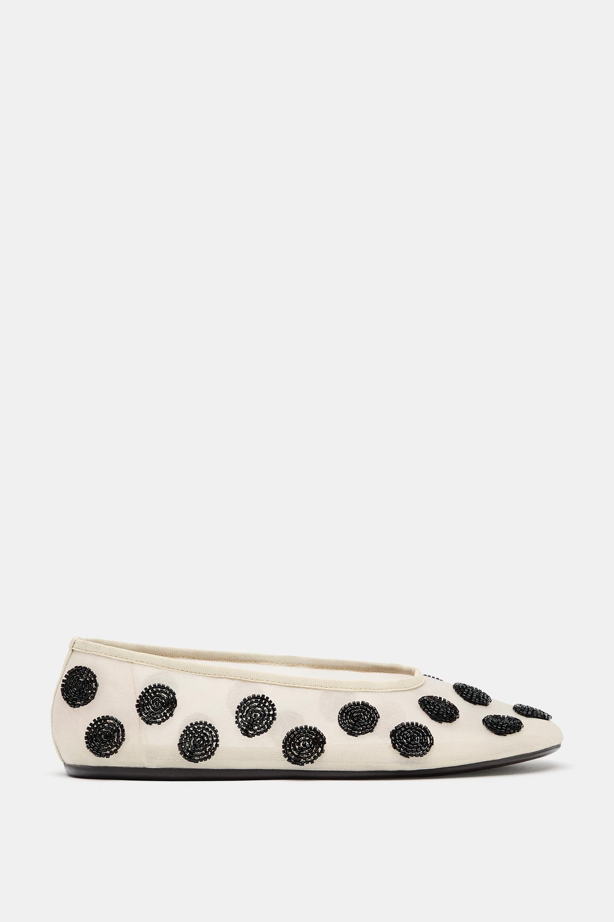 PRINTED BEADED BALLET FLATS | Zara US