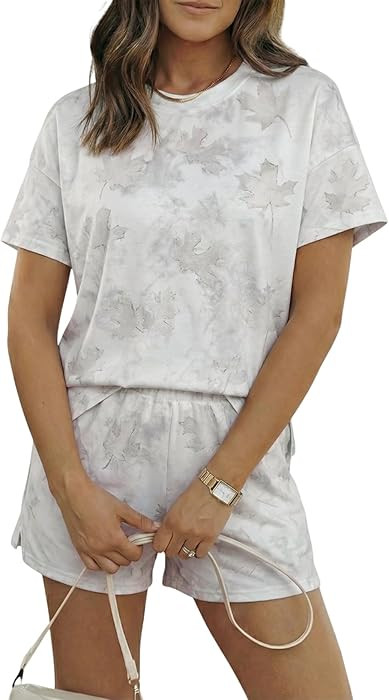EVALESS 2 Piece Sets for Women Summer Shorts Sets Spring 2026 Vacation Outfits Casual Short Sleev... | Amazon (US)