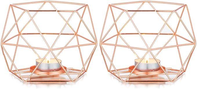 NUPTIO Pillar Candle Holders for Tables, Rose Gold Tea Light Holders Candle Holder Centrepiece fo... | Amazon (US)