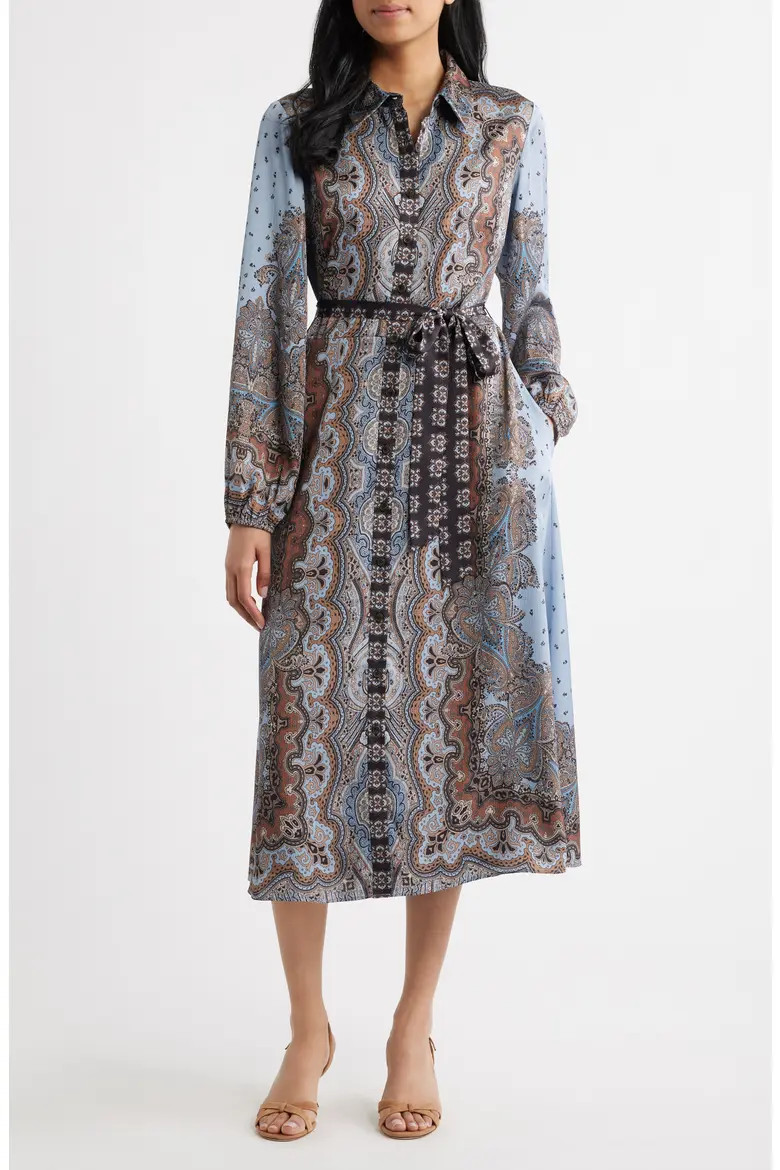 Mixed Paisley Long Sleeve Midi Shirtdress (Women) | Nordstrom | Nordstrom