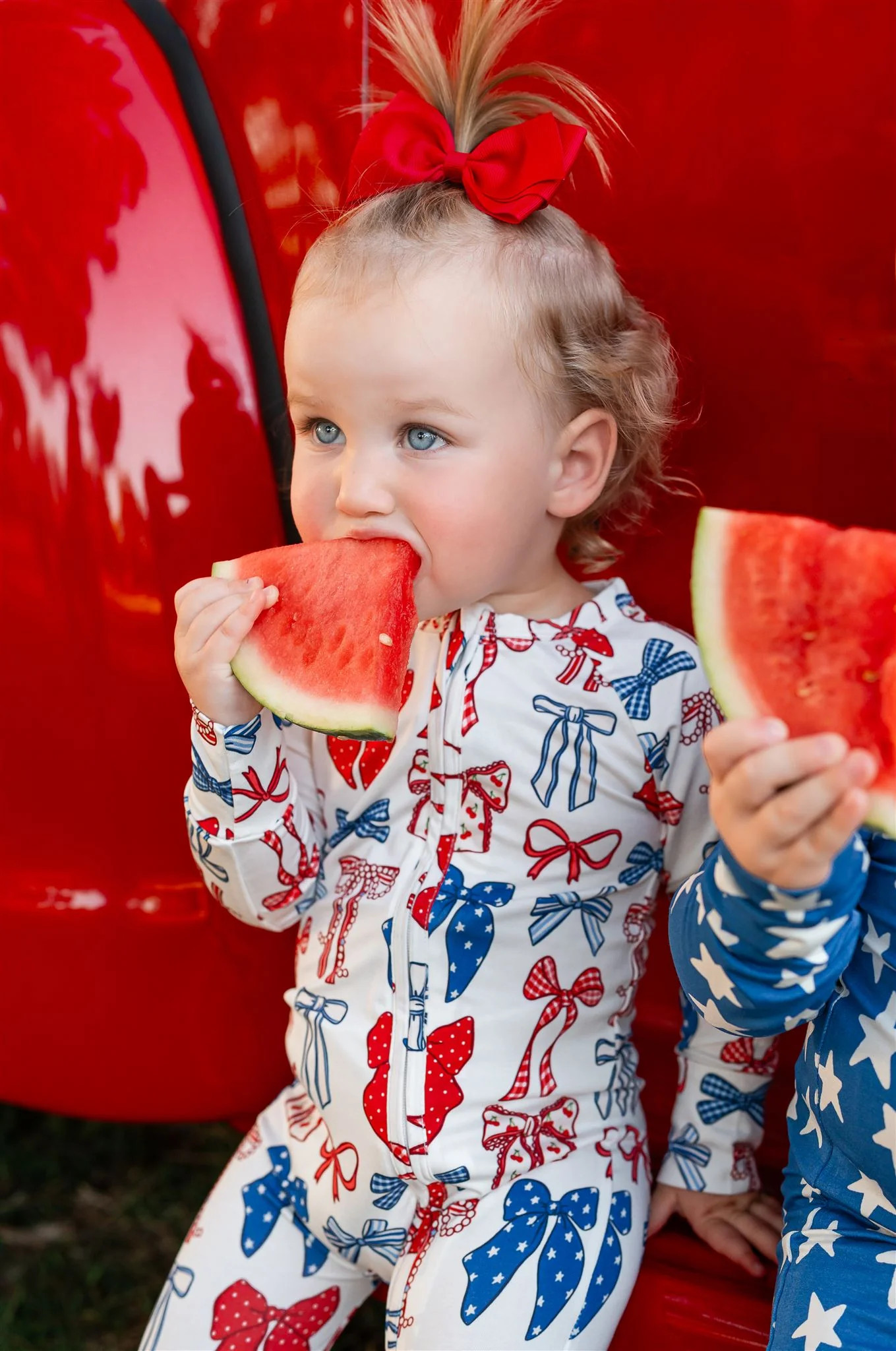 Red White & Blue Bows Zipper Romper | In My Jammers