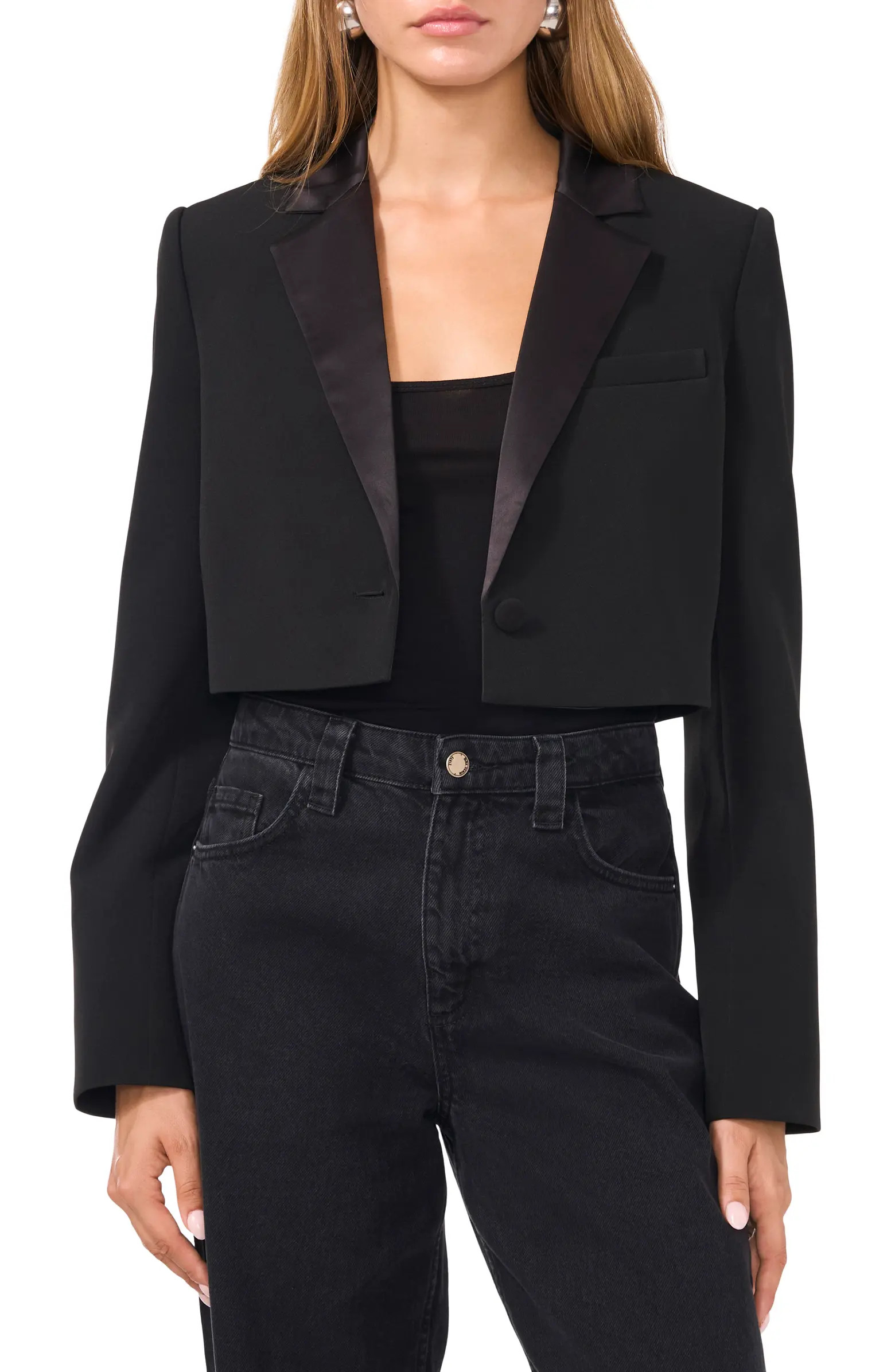 1.STATE Satin Lapel Crop Tuxedo Blazer | Nordstrom | Nordstrom