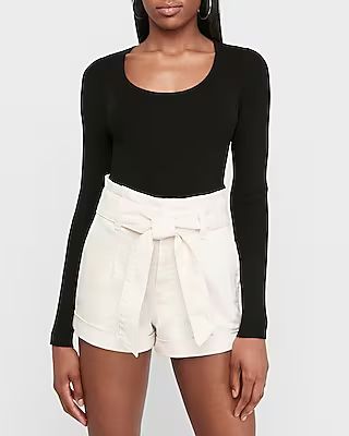 Super High Waisted White Sash Tie Jean Shorts | Express