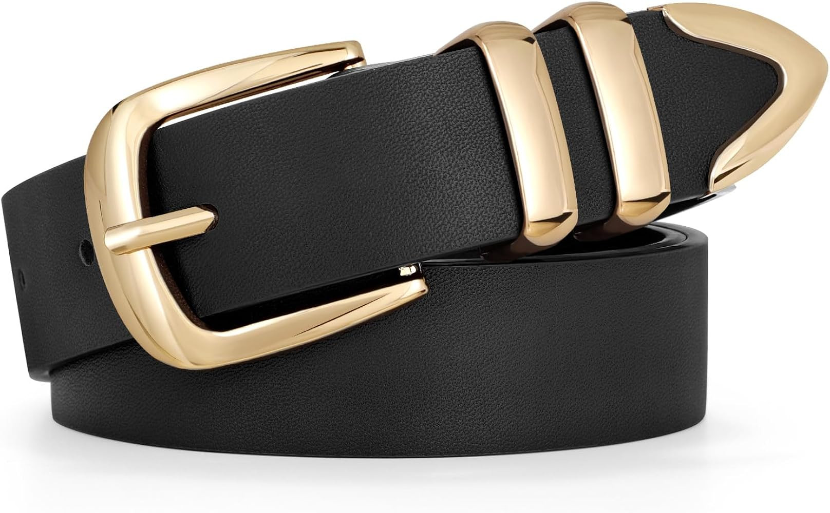 JASGOOD Women's Fashion Leather Belt Ladies Gold Buckle Leather Belt for Jeans Pants Dresses | Amazon (US)