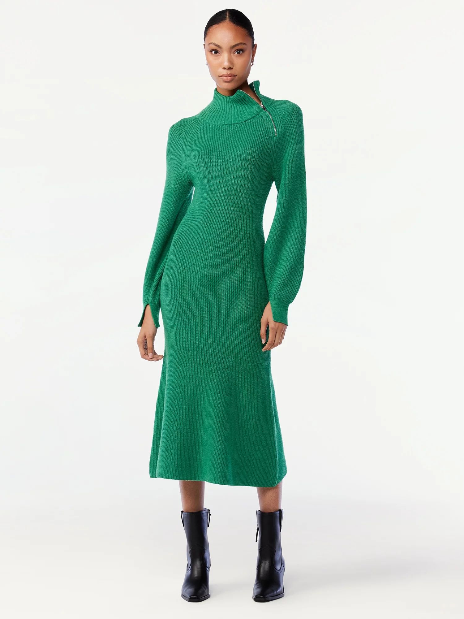 Scoop Women's Ribbed Sweater Dress with Zip Turtleneck - Walmart.com | Walmart (US)