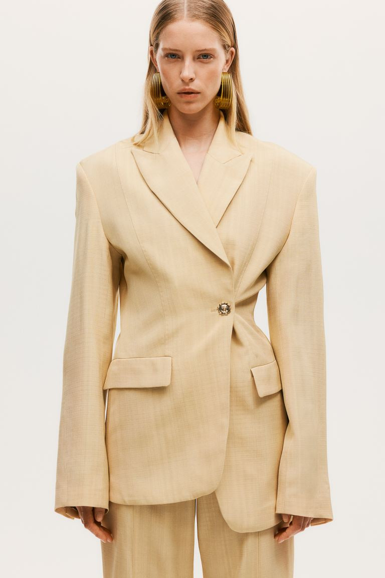 Single Breasted Viscose Blazer - Long sleeve - Regular length - Light beige - Ladies | H&M AU | H&M (AU)