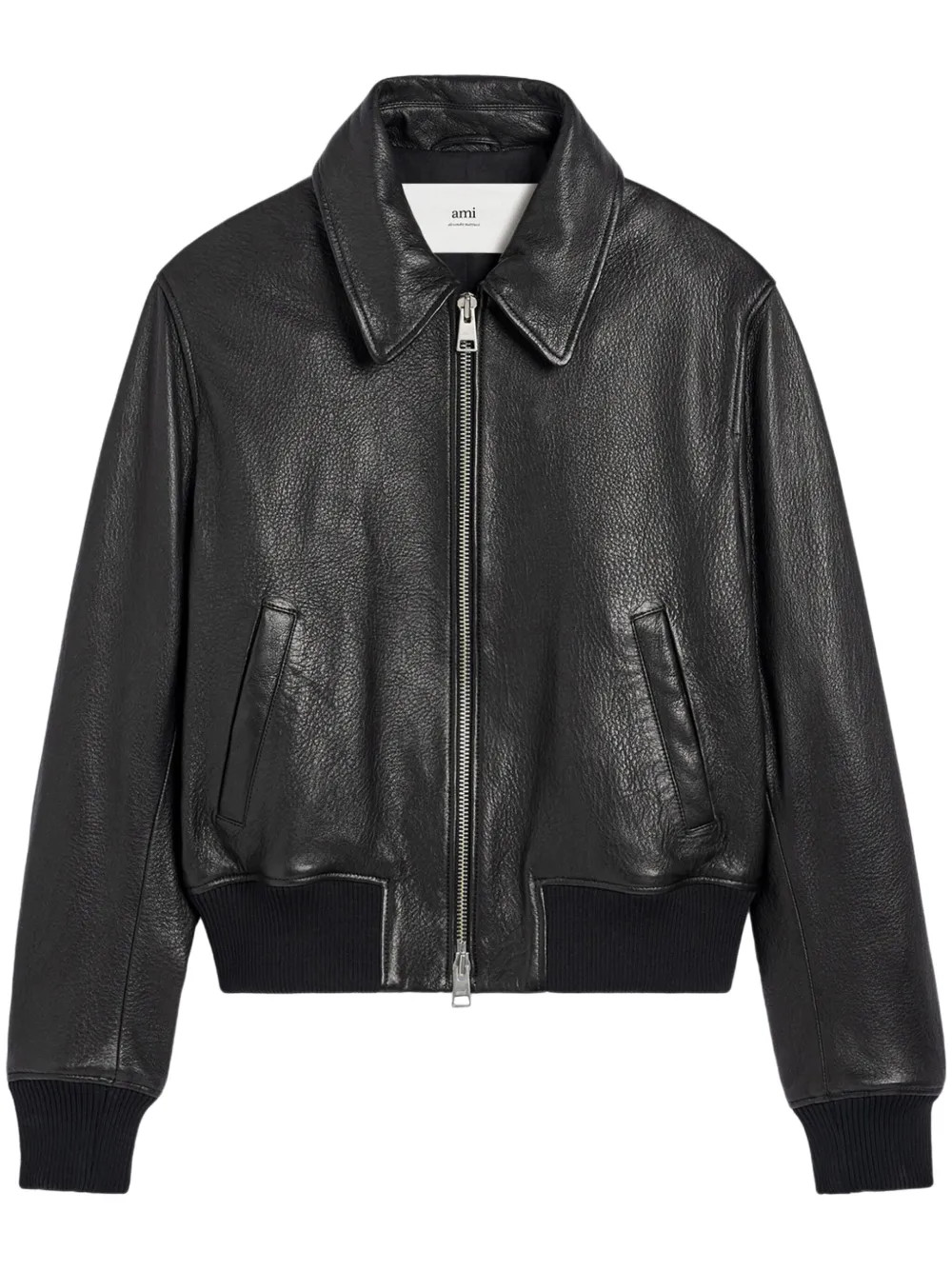 AMI Paris Zipped Leather Jacket | Black | FARFETCH | Farfetch Global
