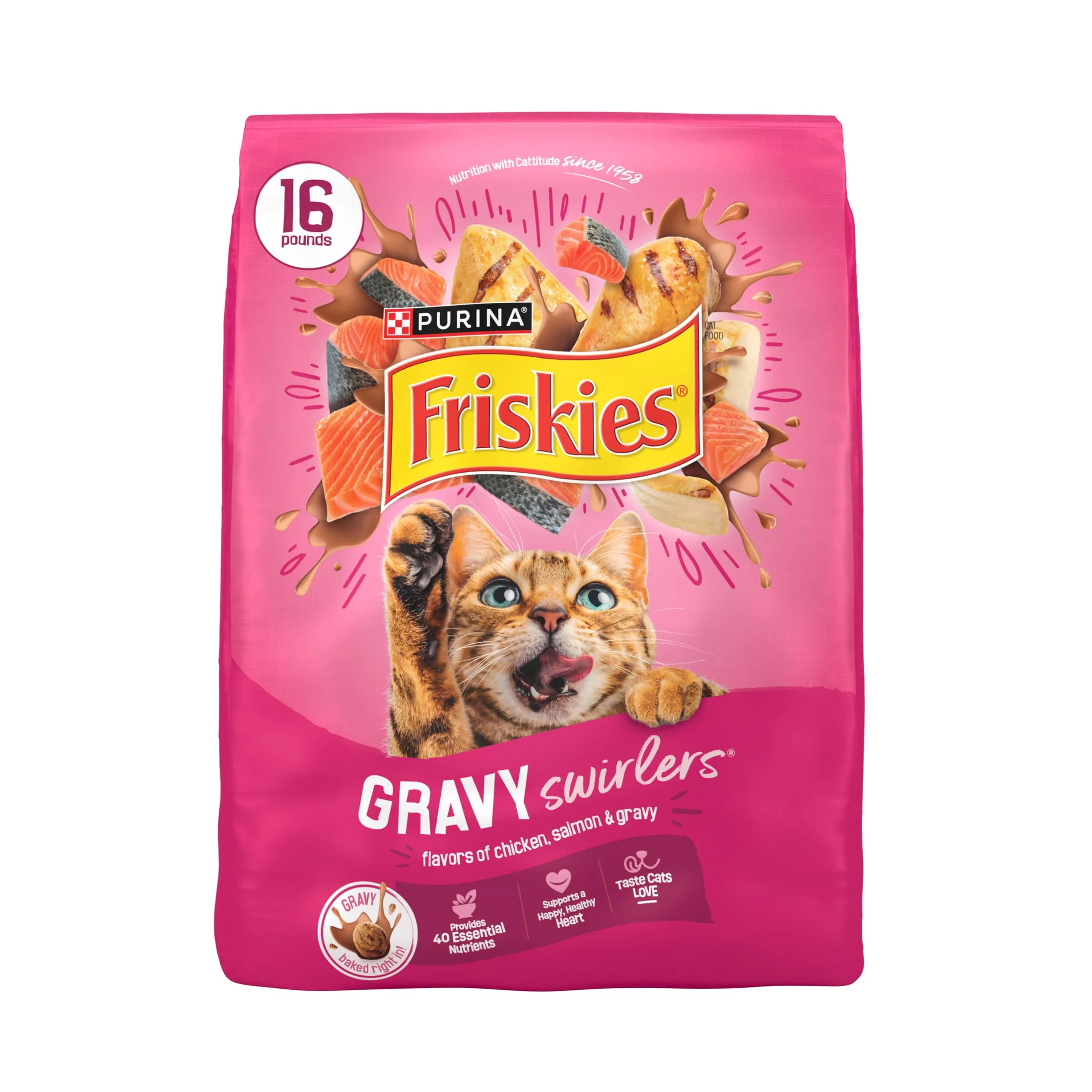 Purina Friskies Gravy Swirlers Dry Cat Food Flavors of Chicken, Salmon and Gravy, 16 lb Bag | Walmart (US)