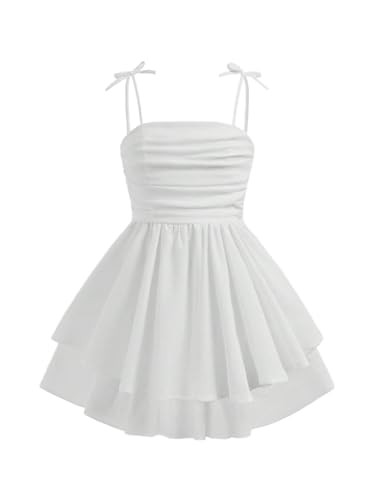 SHENHE Girl's Smocked Ruched A Line Swing Dress Layered Tie Shoulder Flowy Cami Short Dress | Amazon (US)