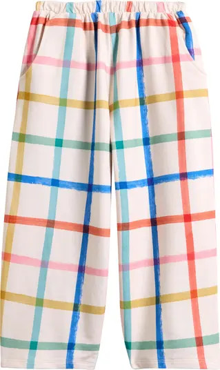 Kids' Rainbow Check Barrel Leg Cotton Pants | Nordstrom
