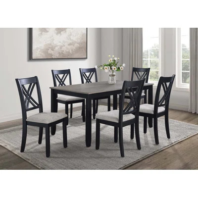 7-Pc Dinette Set Rectangular Table Upholstered Chairs Transitional Dining Room Wooden Dining Set Furniture | Wayfair North America