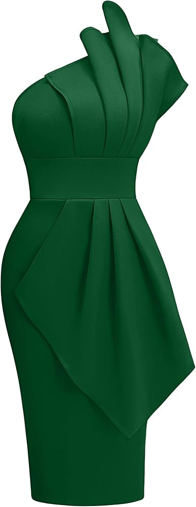 Memoriesea Women's Elegant One Shoulder Pleated Detail Bodycon Party Club Midi Dress | Amazon (US)