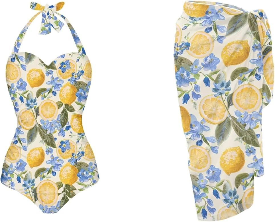 Women's One Piece Swimsuit with Matching Cover Ups Wrap Skirt Sarong Two Piece Bathing Suit Beachwear S-XXL | Amazon (US)