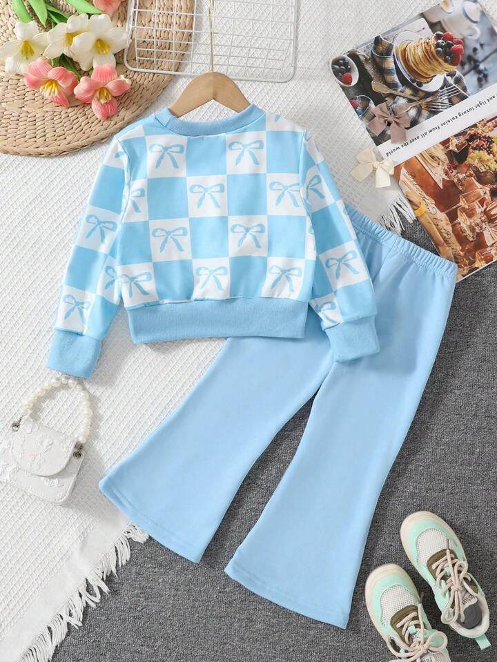 2pcs Young Girl Casual Simple Bow Decor Outfit Set, Pink | SHEIN