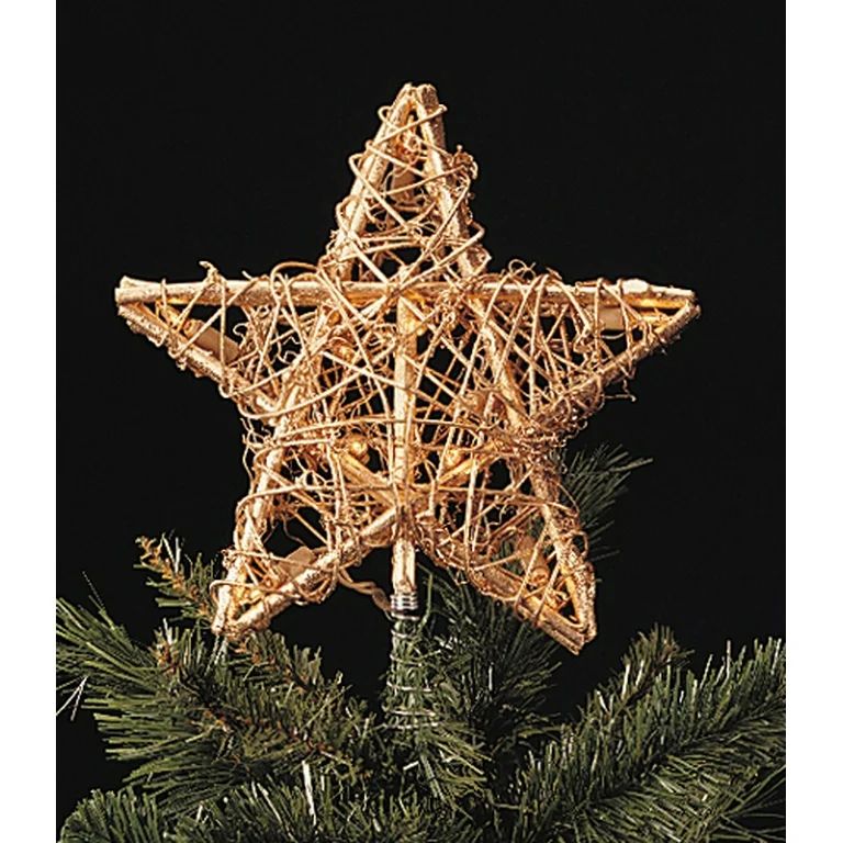 9" Gold Rattan 3-Dimensional Star Christmas Tree Topper - Clear Lights | Walmart (US)
