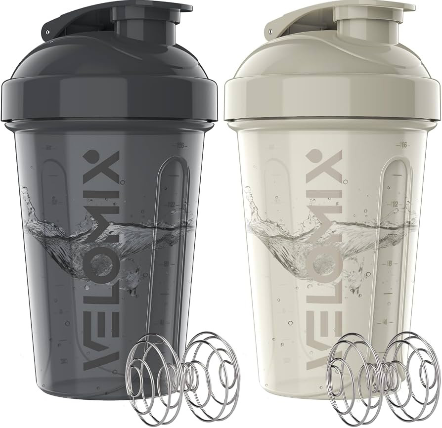 VELOMIX -2 Pack- 20 oz Protein Shaker Bottles for Protein Mixes - 2x Wire Whisk | Leak Proof Shak... | Amazon (US)