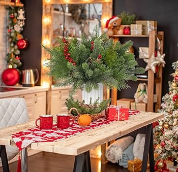 Ouddy Decor 10 Pcs Artificial Pine Branches, Christmas Greenery Stems with Red Berry Pine Cones f... | Amazon (US)