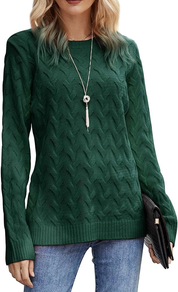 koitmy Women's Crewneck Cable Knit Pullover Sweater | Amazon (US)