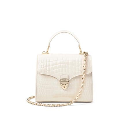 Midi Mayfair Bag in Ivory Patent Croc | Aspinal of London
