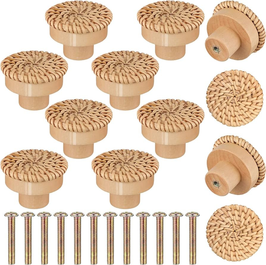 Blulu Boho Rattan Dresser Knobs Round Wooden Drawer Knobs Handmade Wicker Woven and Screws for Bo... | Amazon (US)