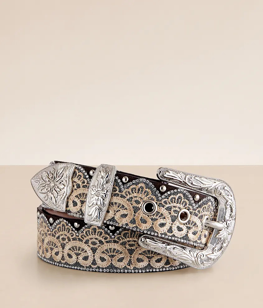 Embroidered Lace Glitz Leather Belt | Buckle