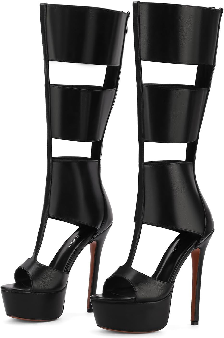 FancyQueen Platform Knee High Heels for Women, Gladiator Open Toe Summer Boots Black Heels Sandal, Sexy Style Casual for Party | Amazon (US)