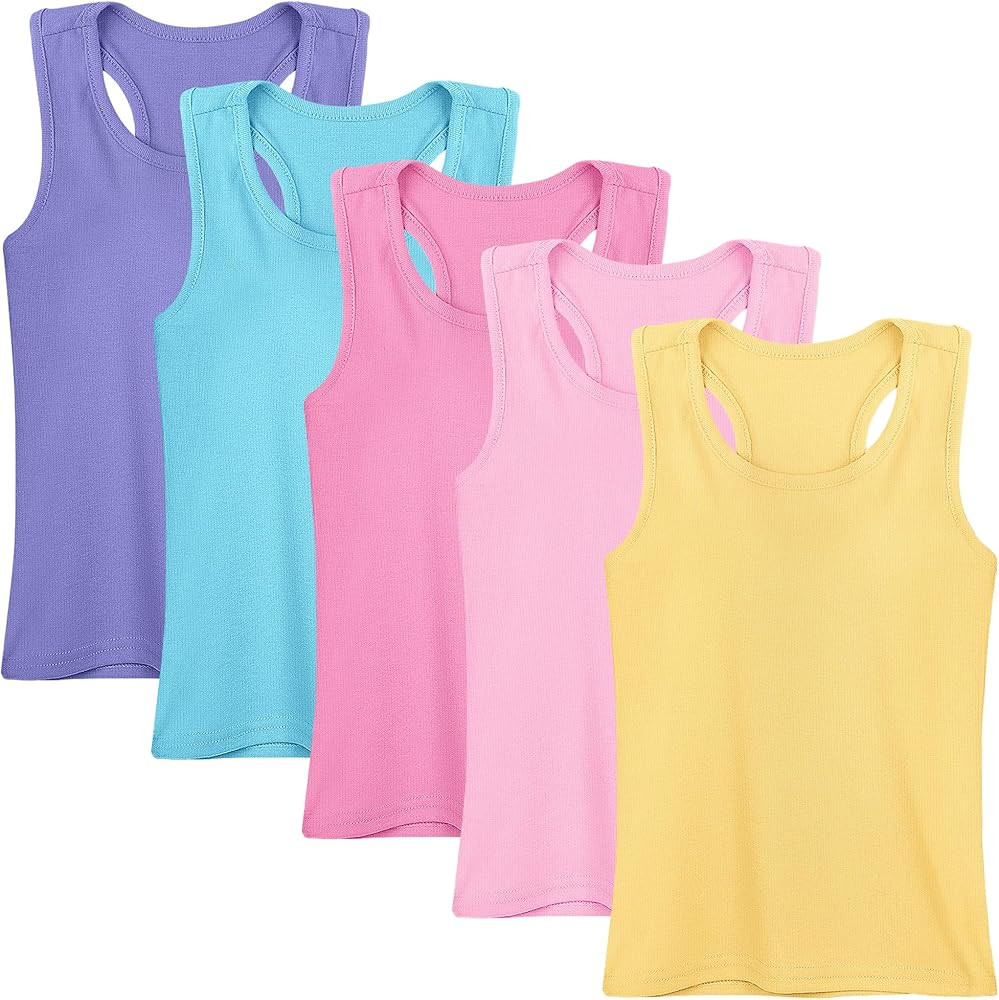 Amazon.com: Cooraby 5 Pieces Girls Dance Tank Tops Toddler Racerback Sleeveless Top Girl Undershi... | Amazon (US)