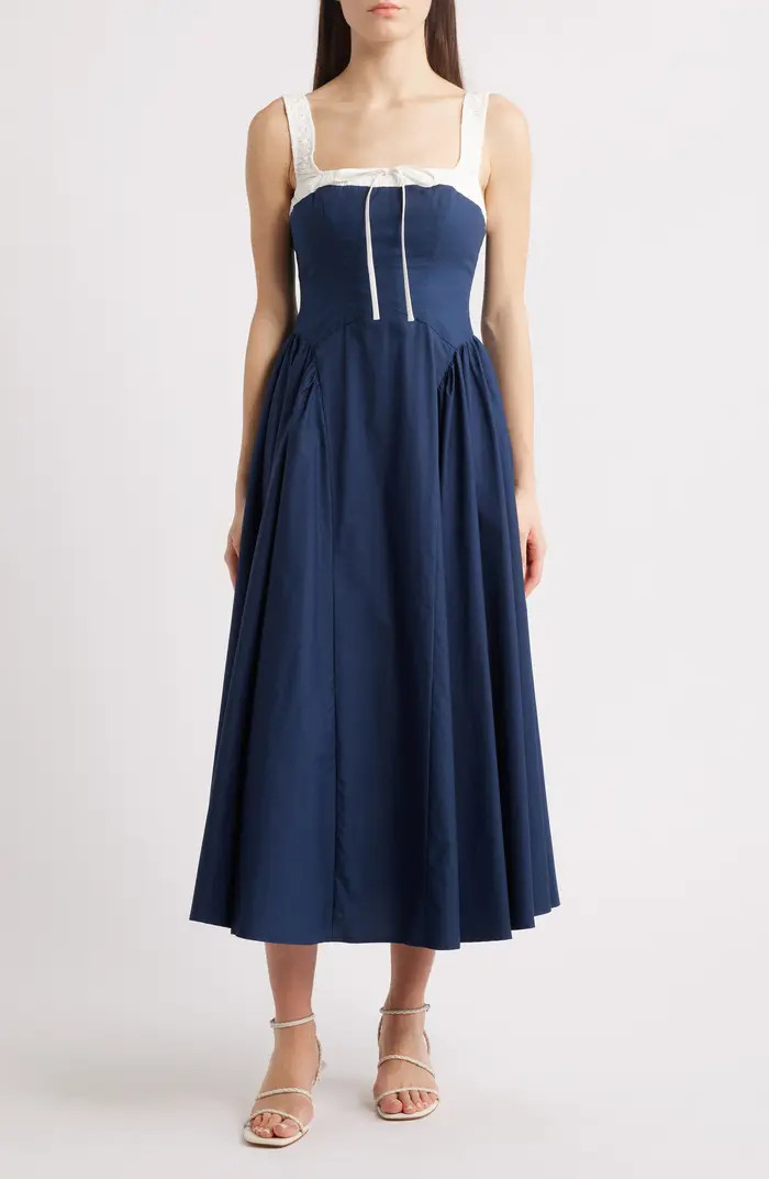 MOON RIVER Colorblock Cotton Midi Dress | Nordstrom | Nordstrom