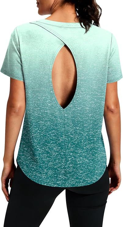 Alaroo Open Back Workout Tops for Women Short Sleeve Yoga Pilates Outfits Athletic Gym Shirts Fit... | Amazon (US)