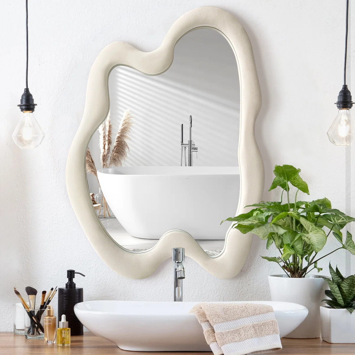 Lochan Asymmetrical Wall Mirror with Velvet Frame - Unique, Irregular Shaped Design for Living Ro... | Wayfair North America