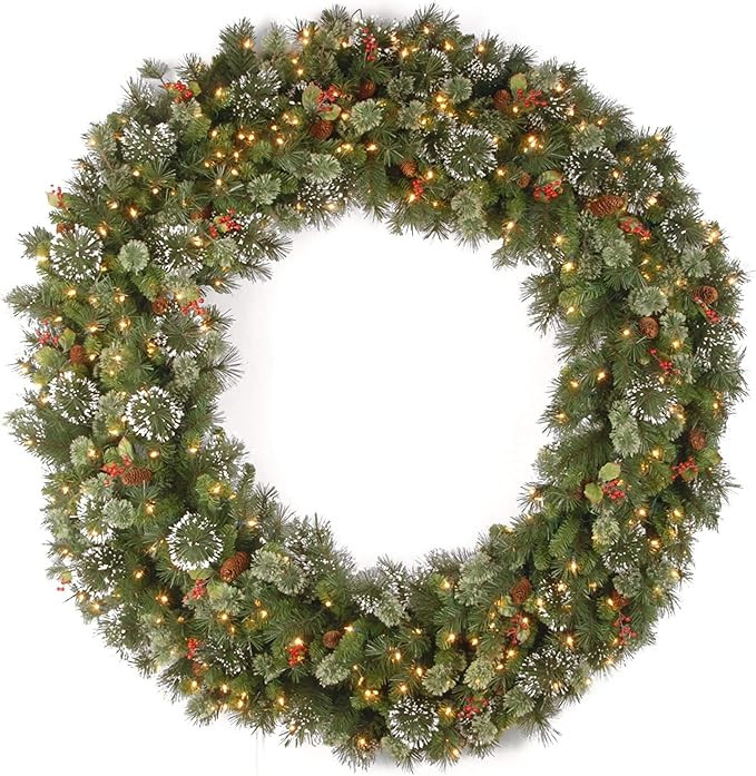 National Tree Company Pre-Lit Artificial Christmas Wreath, Green, Wintry Pine, White Lights, Deco... | Amazon (US)