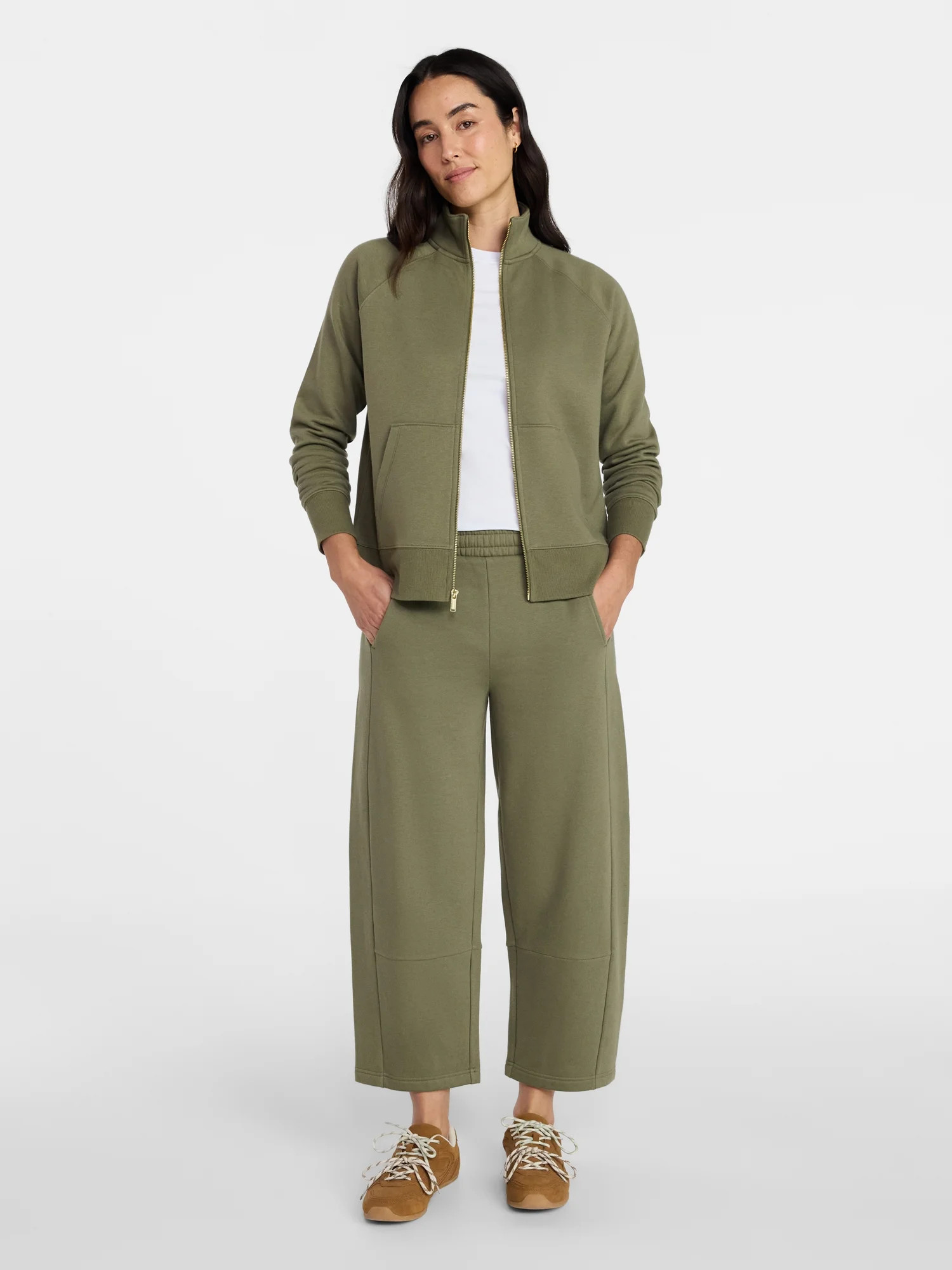 Time and Tru Women's Fleece Sweatshirt and Barrel Leg Pants Set, 2-Piece, Sizes XS-XXXL | Walmart (US)