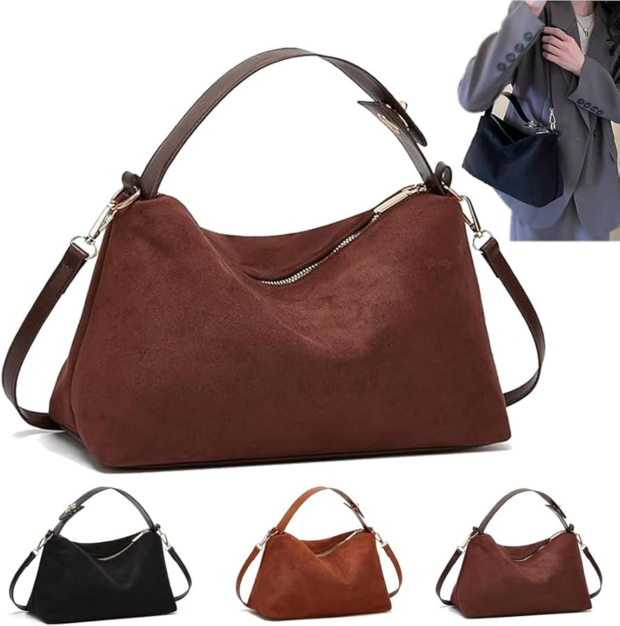 Suede Bag Slouchy Shoulder Bag for Women Brown Suede Bag suede purse 2024 New Shoulder Bag Fall W... | Amazon (US)
