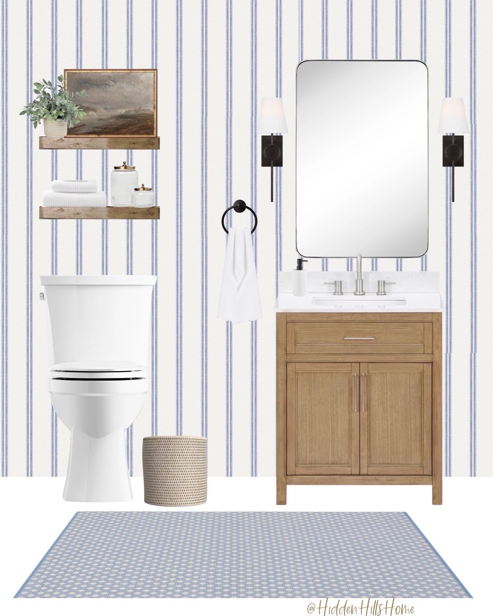 Coastal powder room mood board, modern classic bathroom mood board, striped wallpaper, powder room #bath 



#LTKSeasonal #LTKHome #LTKSaleAlert