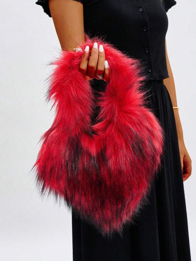 1pc Autumn/Winter New Gothic Style Vintage Long Plush Heart Shaped Shell Bag, Y2K Millennium Plus... | SHEIN