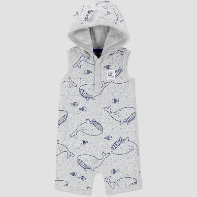 Baby Boys' Whales Hooded Romper - Just One You® made by carter's Light Gray | Target