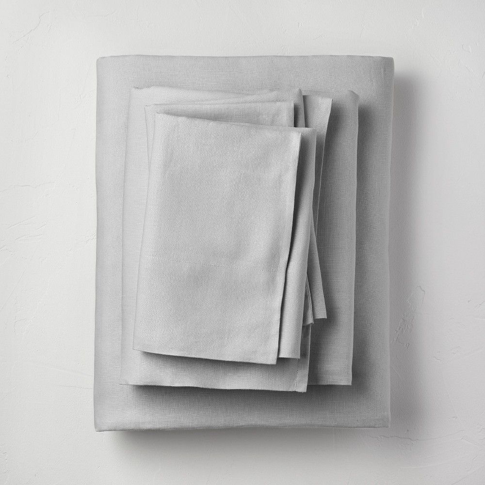 Queen 100% Washed Linen Solid Sheet Set Light Gray - Casaluna | Target