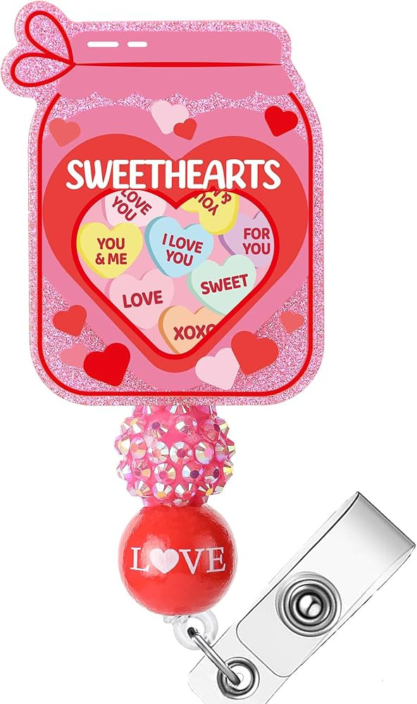Valentine's Day Badge Holder Retractable - Pink Sweethearts ID Badge Reel with Alligator Clip Hol... | Amazon (US)