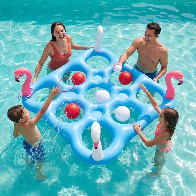 Vecukty Pool Toys, 2 in 1 Inflatable Pool Float & Toss Game Set, Tic Tac Toe & Ring Toss with 10 ... | Walmart (US)