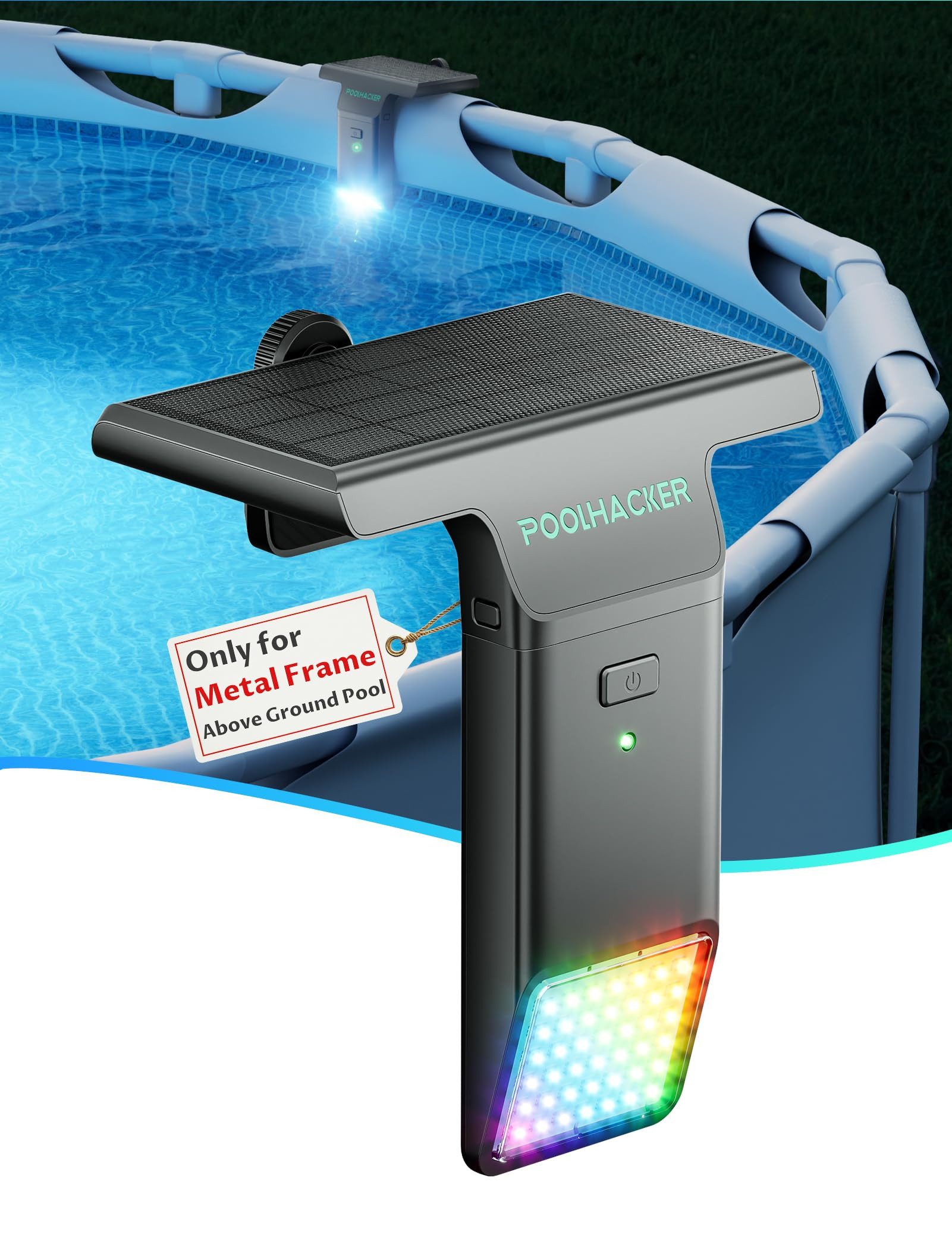 POOLHACKER Solar Pool Lights Only for Metal Frame Above Ground Pool【Original】, 10-Color 4-Mode Light Sensing LED, Underwater Lighting with Timer Off, Submersible Pool Lights with Remote, 1 Pack | Amazon (US)