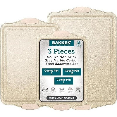BAKKEN Deluxe Nonstick White Marble Baking Pans - Professional 3-Piece Carbon Steel Bakeware Set with Silicone Handles - Dishwasher Safe & Stackable | Target