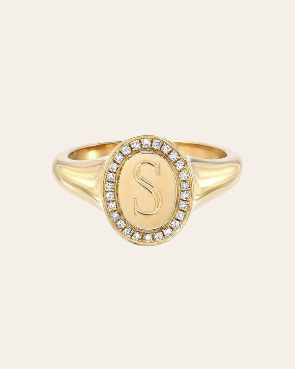 14k Gold Diamond Frame Signet Ring | Zoe Lev Jewelry
